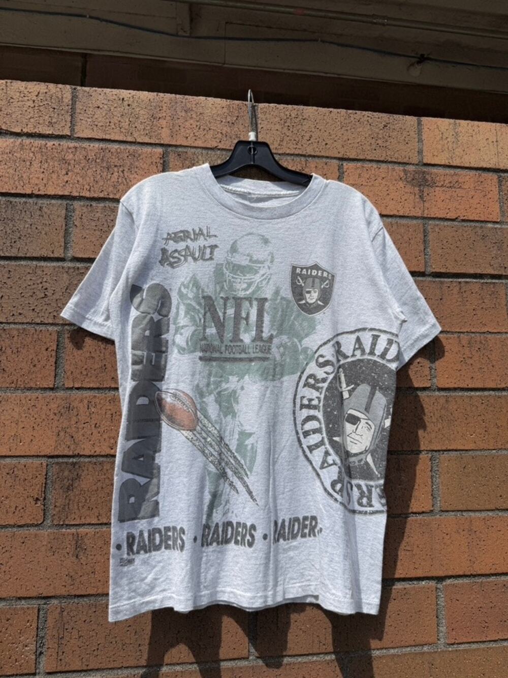 90s Oakland Raiders Vintage Salem Sportswear All Over Print AOP Nutmeg Tee Shirt